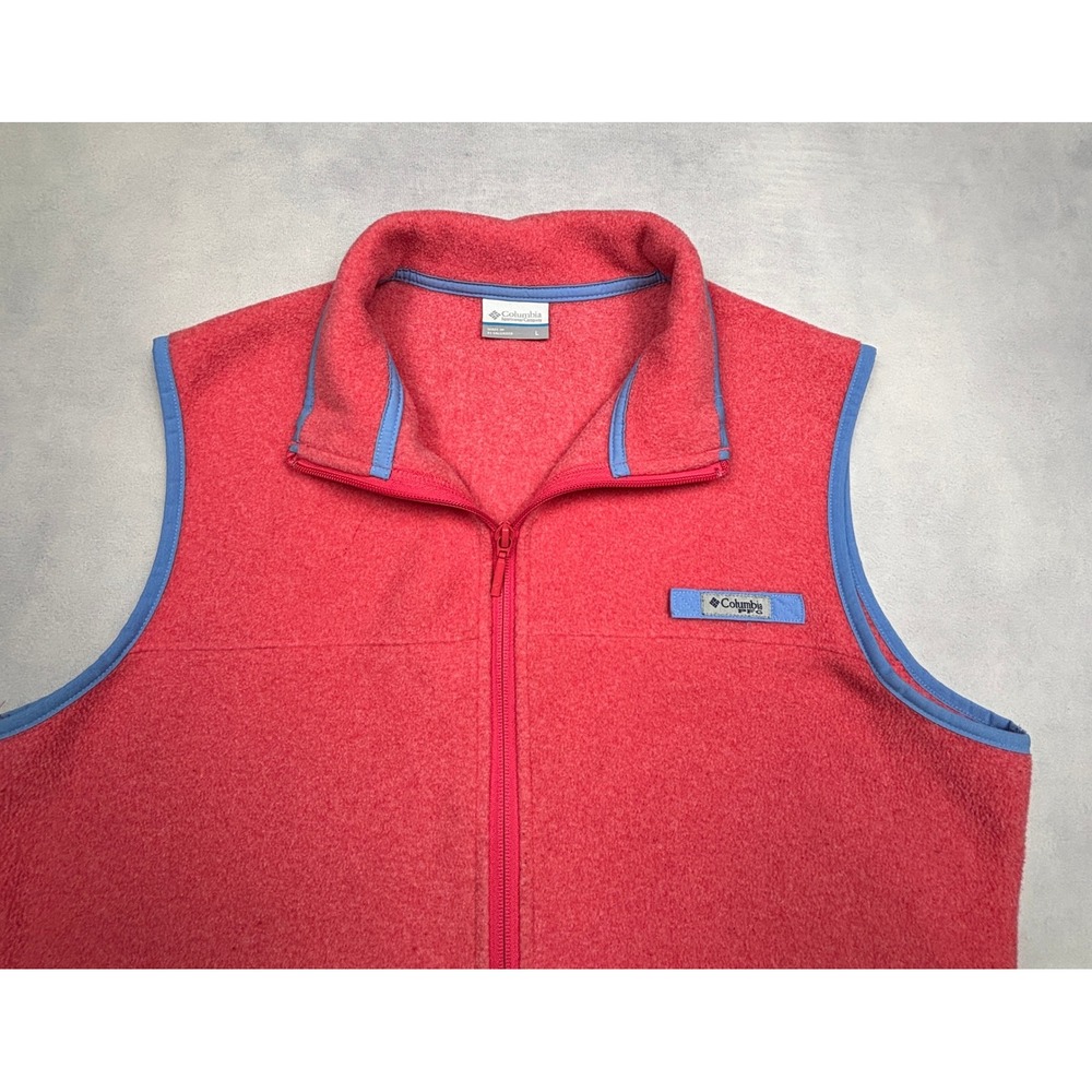Columbia PFG Fleece Vest Womens Large Pink Red Full Zip Performance Fishing - Picture 2 of 9